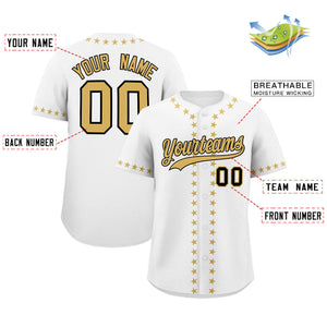 Custom White Old Gold Star Ribbing Authentic Baseball Jersey