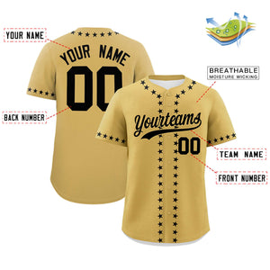 Custom Old Gold Black Star Ribbing Authentic Baseball Jersey