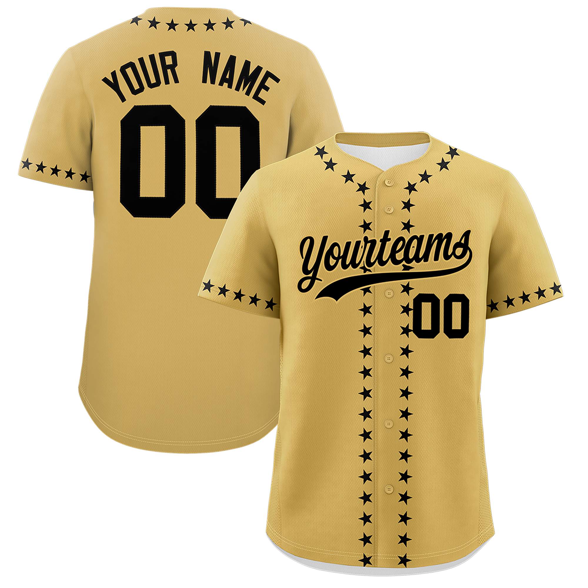 Custom Old Gold Black Star Ribbing Authentic Baseball Jersey