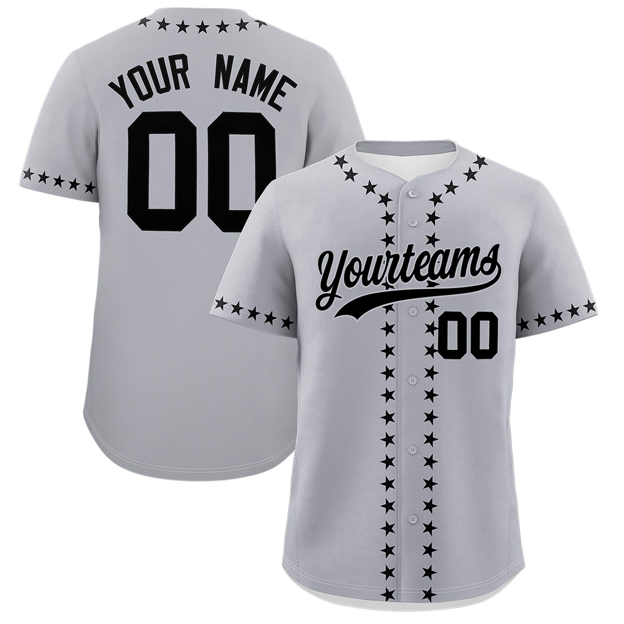 Custom Gray Black Star Ribbing Authentic Baseball Jersey