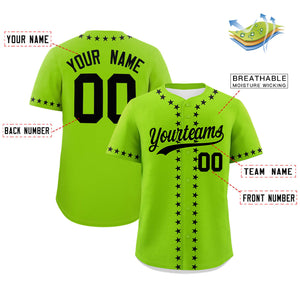 Custom Neon Green Black Star Ribbing Authentic Baseball Jersey