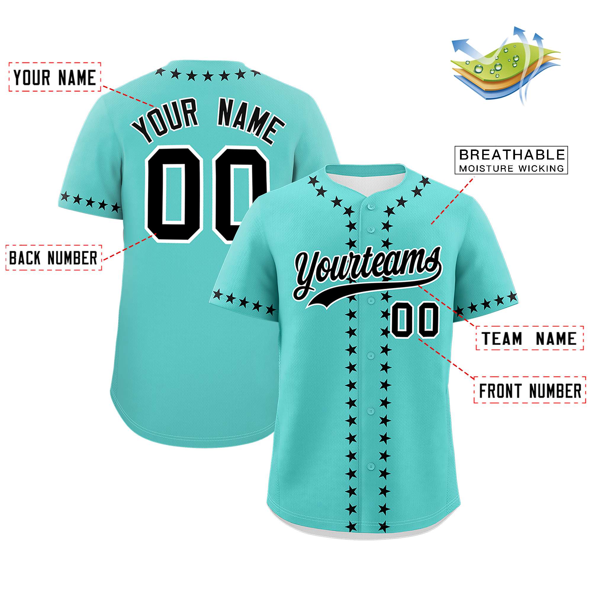 Custom Bright Green Black Star Ribbing Authentic Baseball Jersey