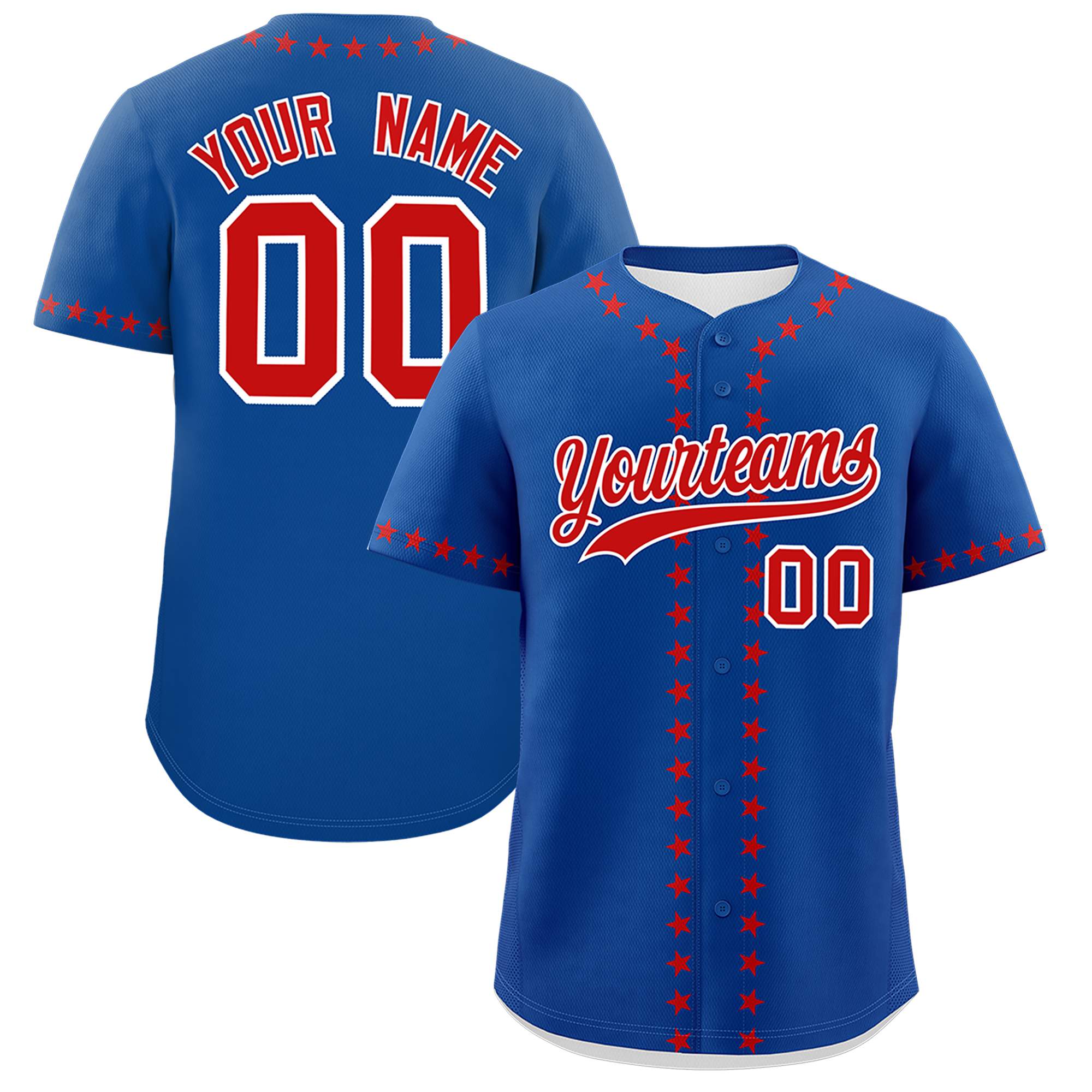 Custom Royal Red Star Ribbing Authentic Baseball Jersey