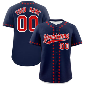 Custom Navy Red Star Ribbing Authentic Baseball Jersey