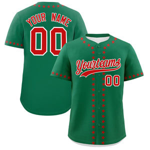 Custom Kelly Green Red Star Ribbing Authentic Baseball Jersey