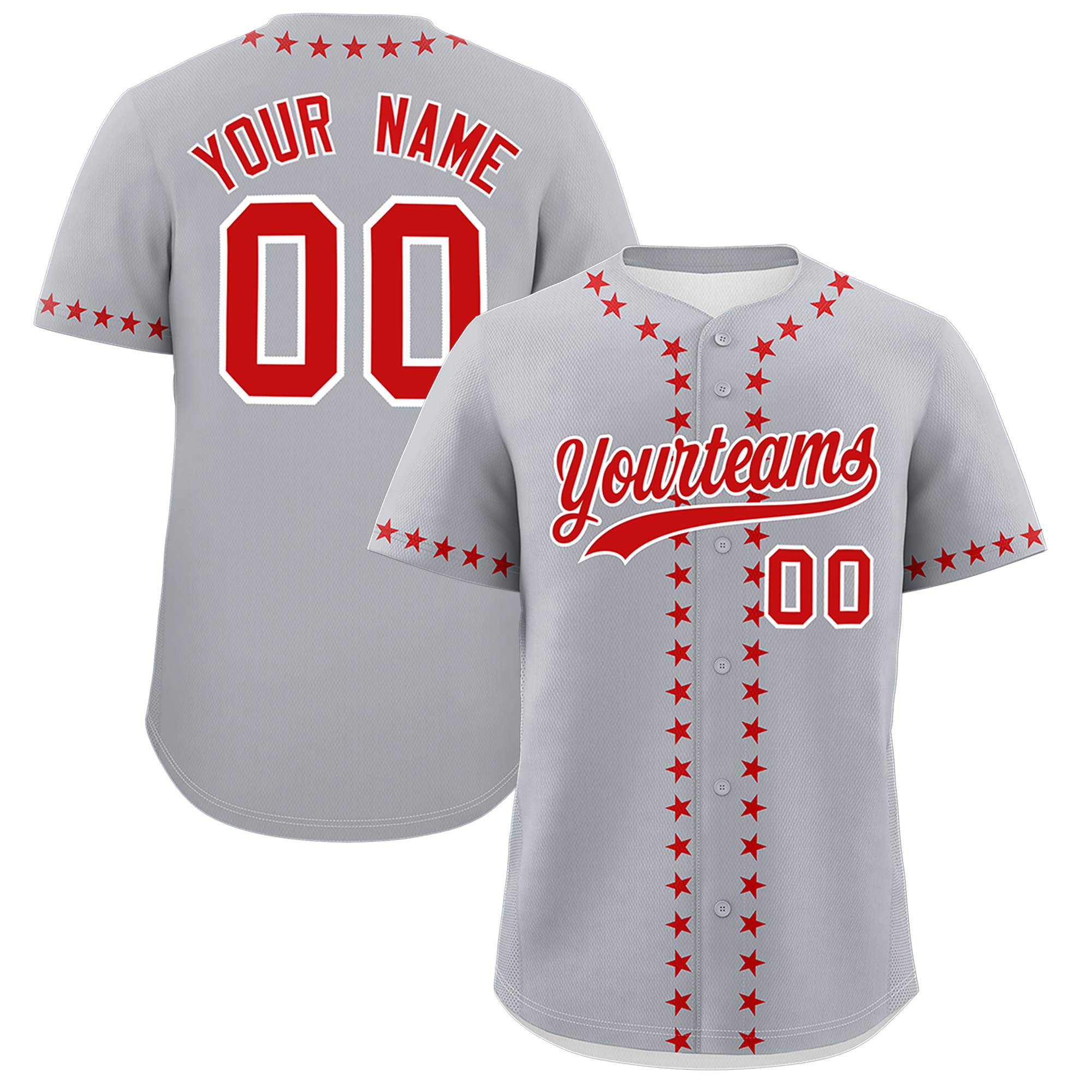 Custom Gray Red Star Ribbing Authentic Baseball Jersey