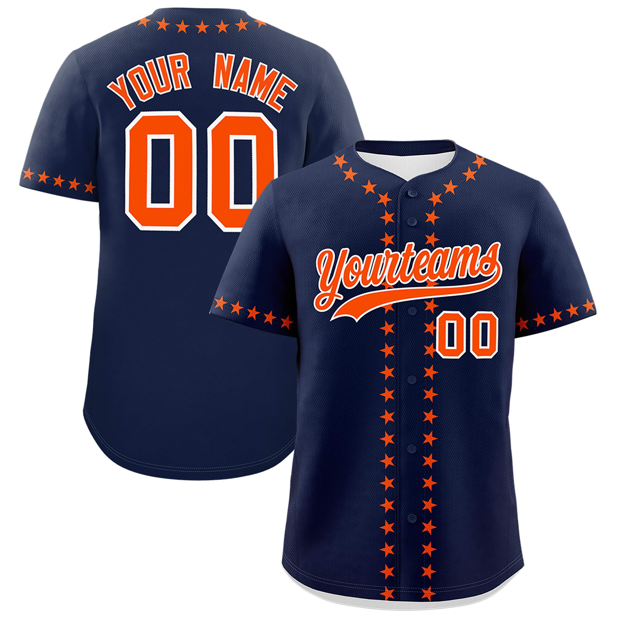 Custom Navy Orange Star Ribbing Authentic Baseball Jersey