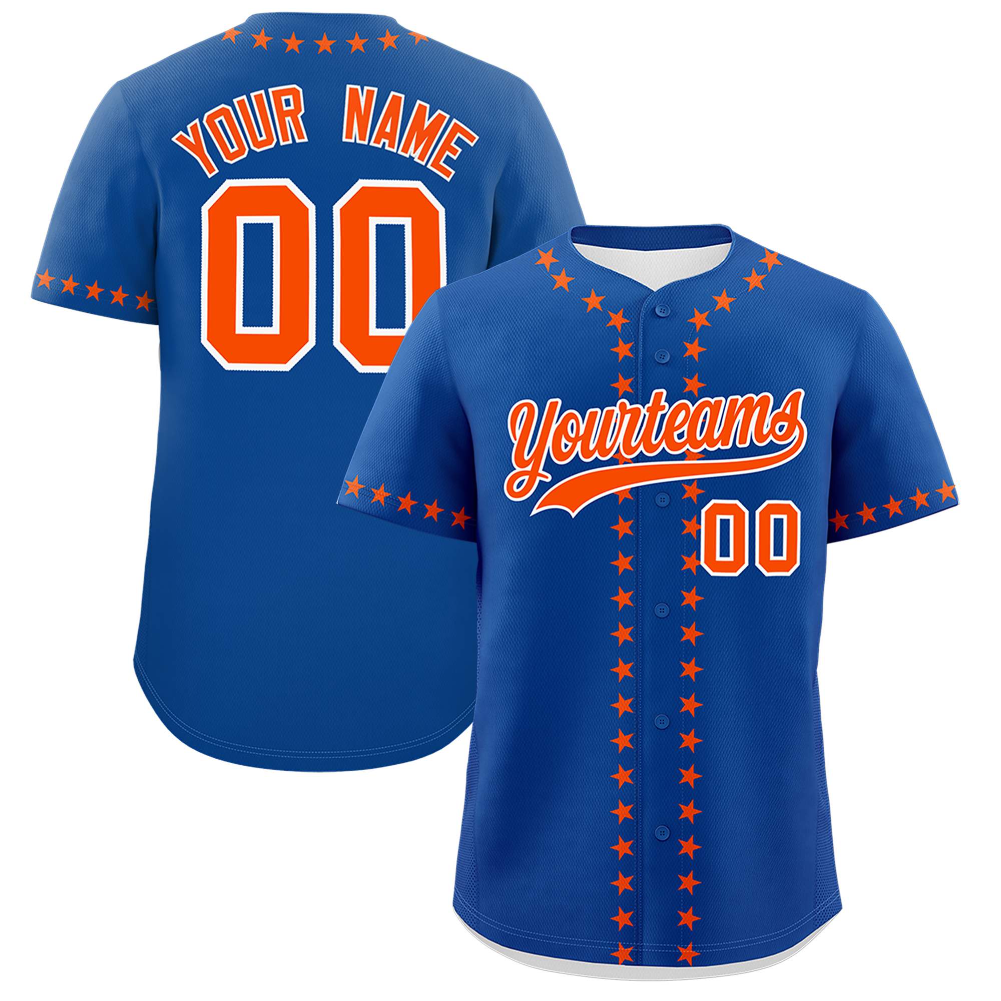 Custom Royal Orange Star Ribbing Authentic Baseball Jersey