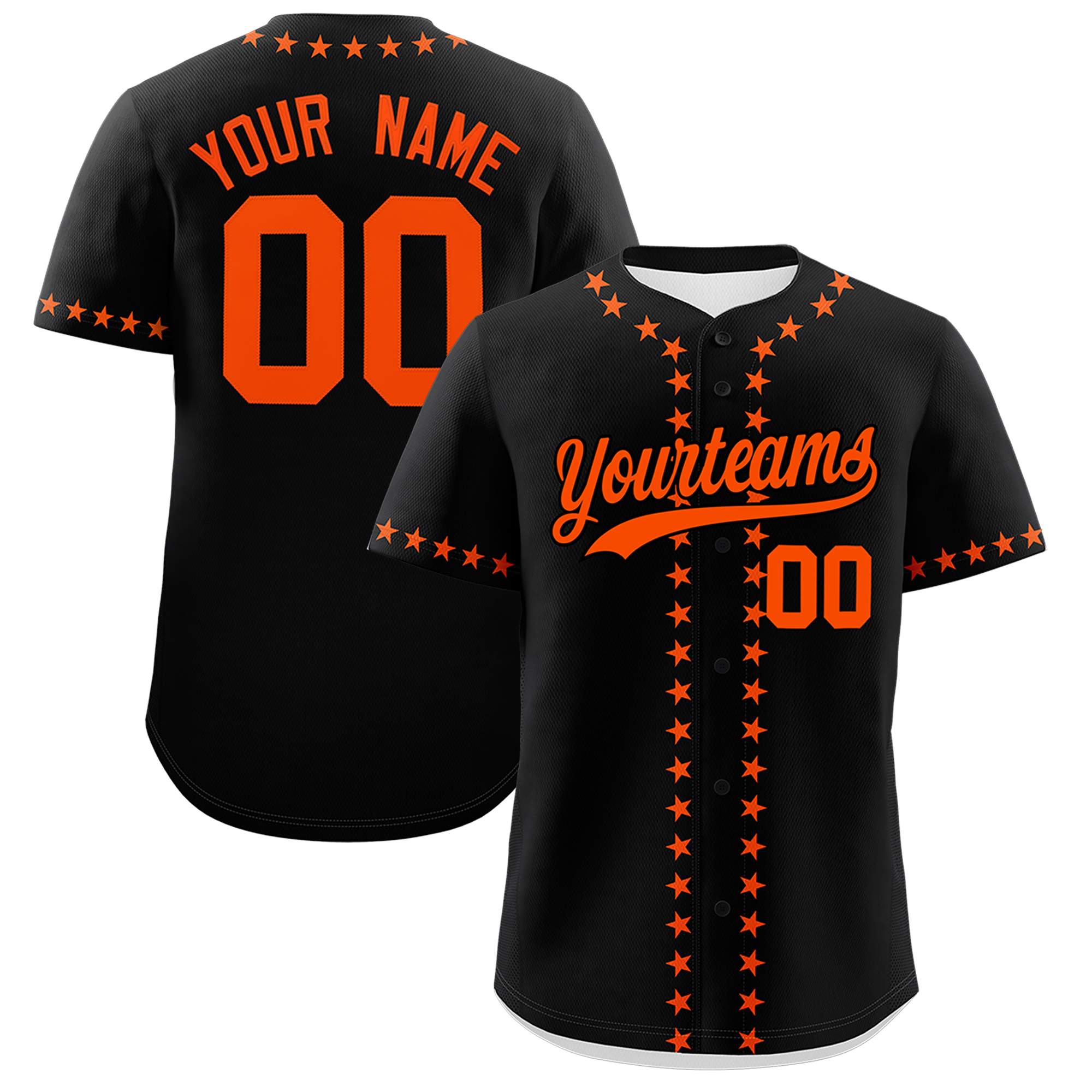 Custom Black Orange Star Ribbing Authentic Baseball Jersey