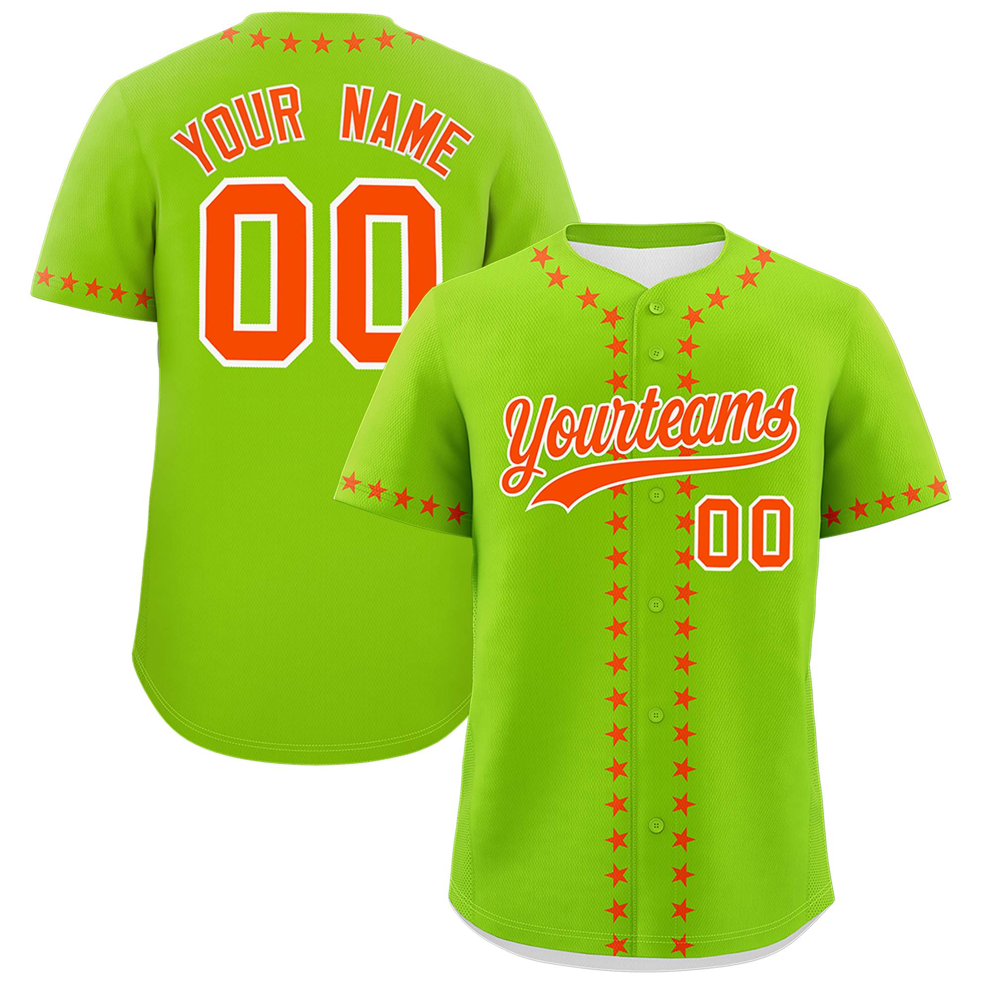 Custom Neon Green Orange Star Ribbing Authentic Baseball Jersey