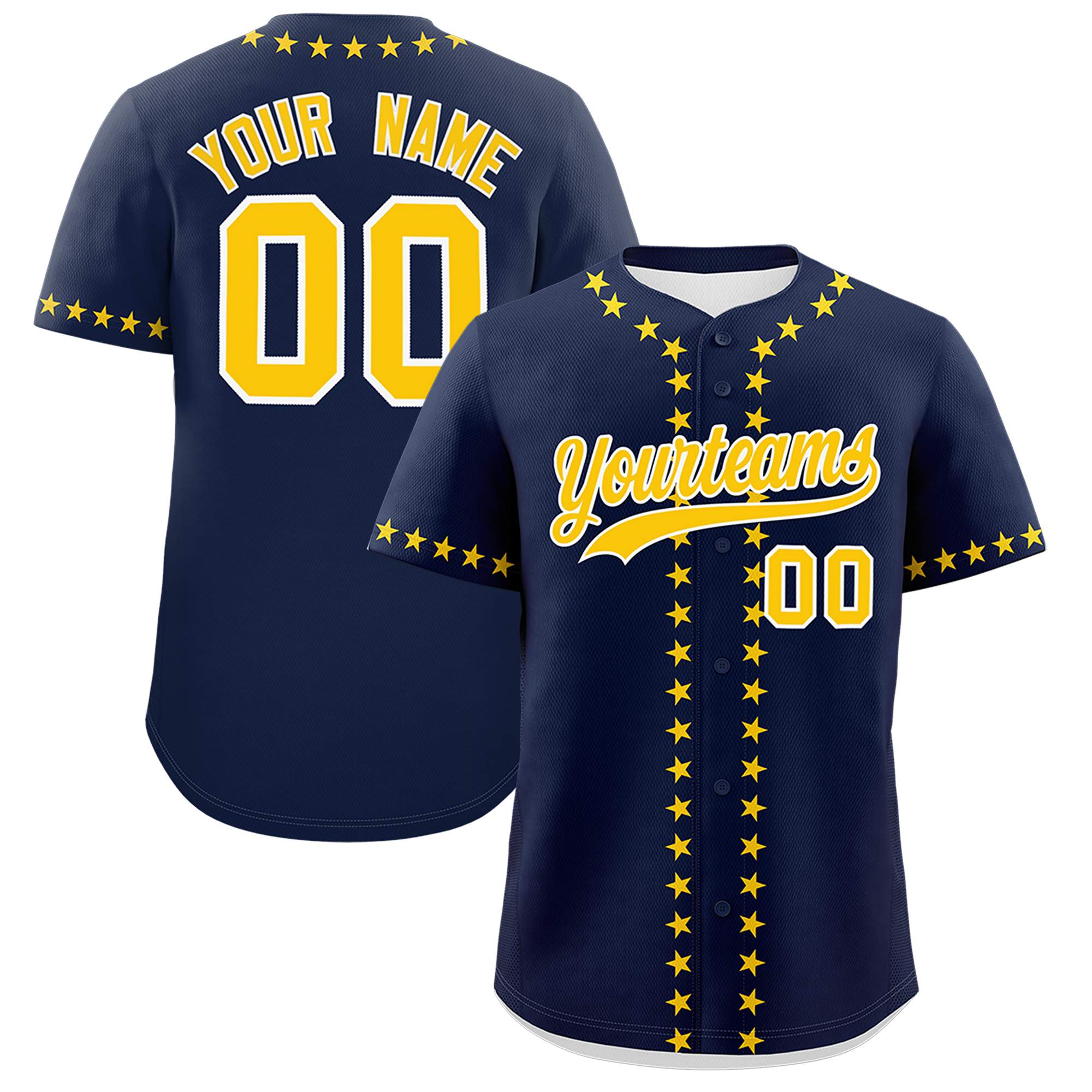 Custom Navy Gold Star Ribbing Authentic Baseball Jersey