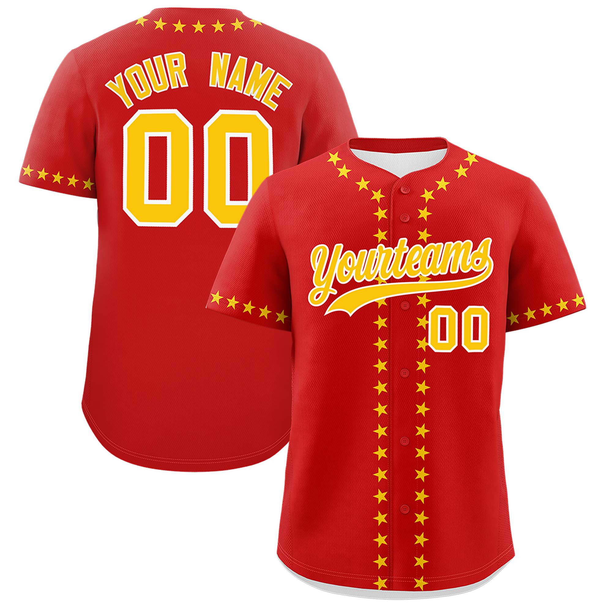 Custom Red Gold Star Ribbing Authentic Baseball Jersey