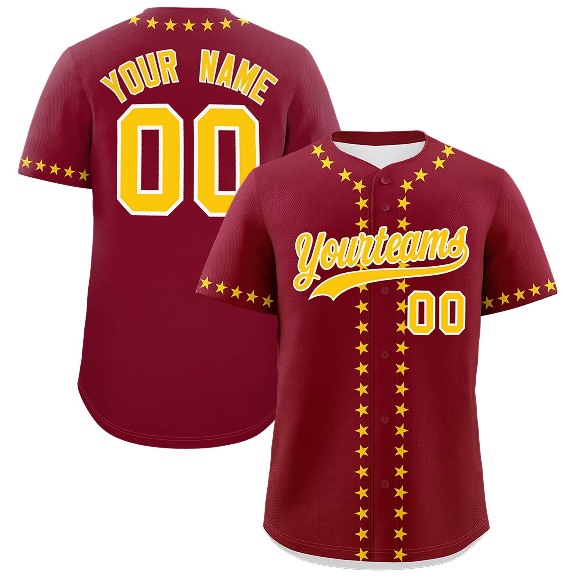 Custom Crimson Gold Star Ribbing Authentic Baseball Jersey