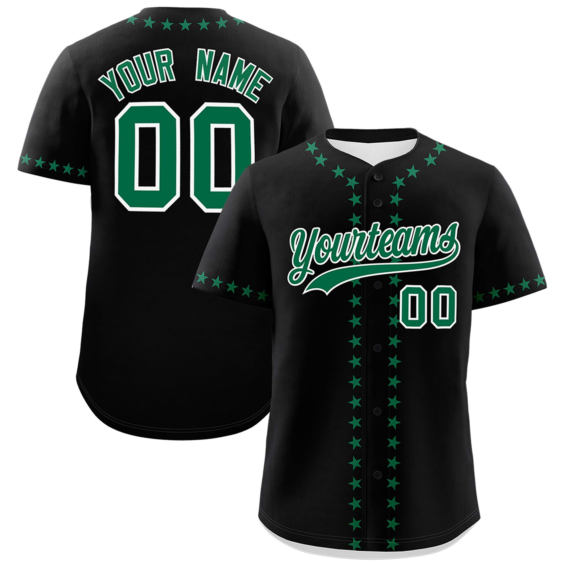 Custom Black Kelly Green Star Ribbing Authentic Baseball Jersey