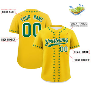 Custom Gold Kelly Green Star Ribbing Authentic Baseball Jersey