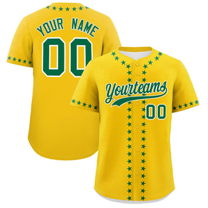 Custom Gold Kelly Green Star Ribbing Authentic Baseball Jersey