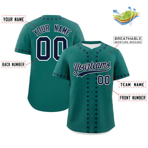 Custom Aqua Navy Star Ribbing Authentic Baseball Jersey