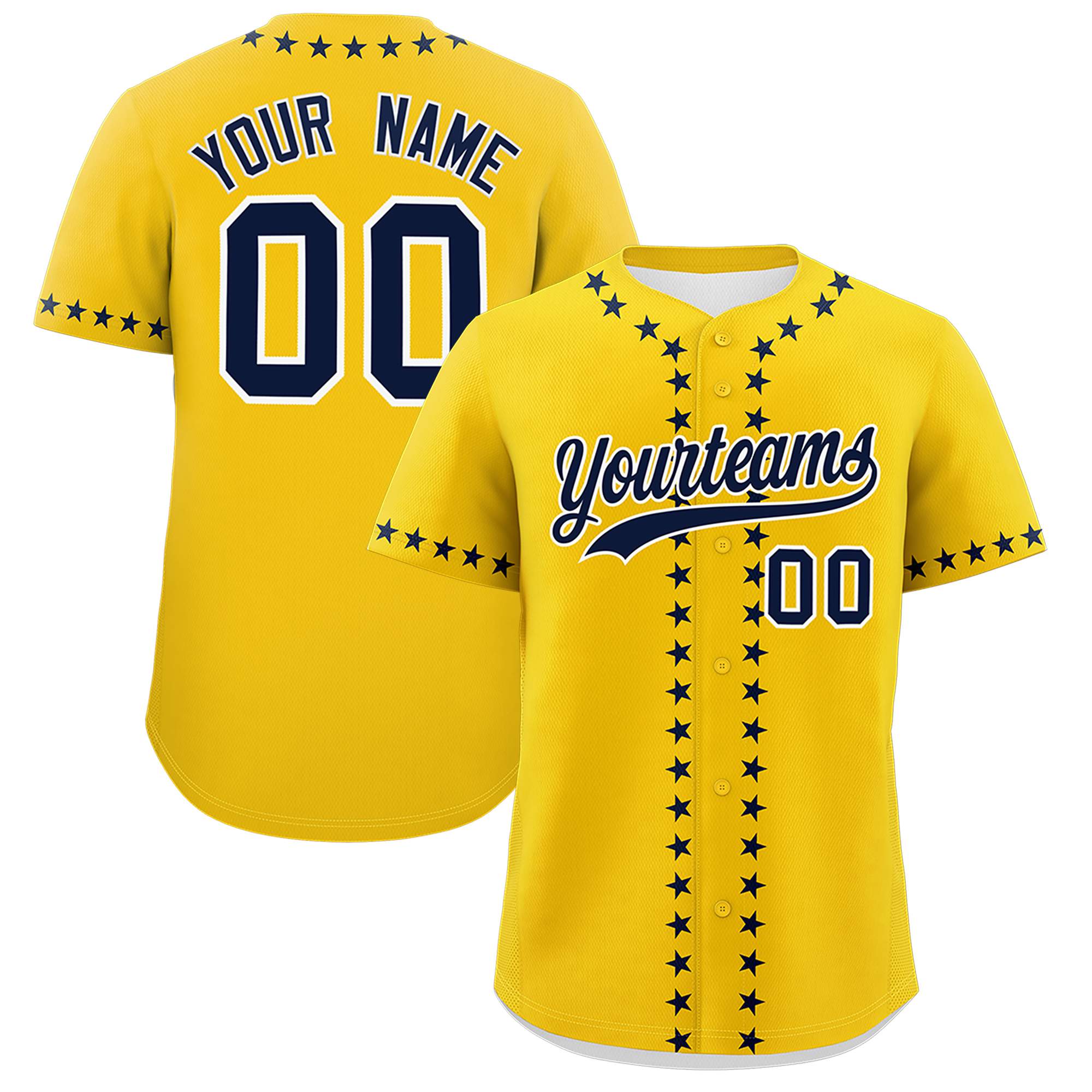 Custom Gold Navy Star Ribbing Authentic Baseball Jersey