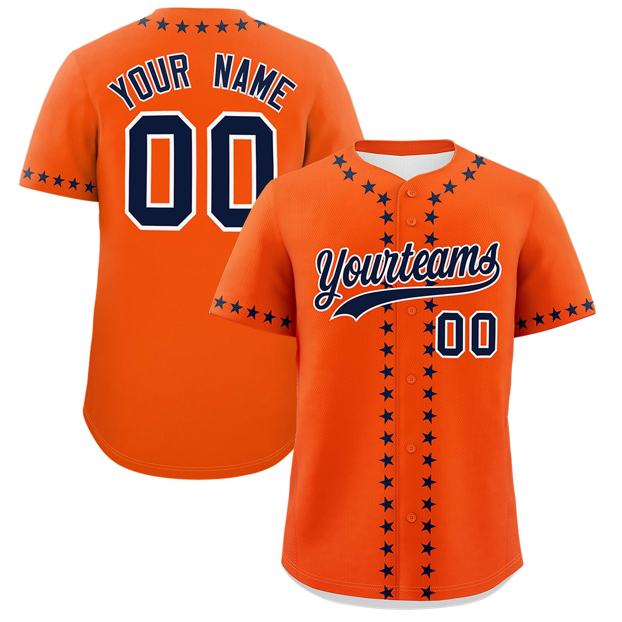 Custom Orange Navy Star Ribbing Authentic Baseball Jersey