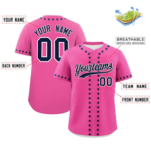 Custom Pink Navy Star Ribbing Authentic Baseball Jersey