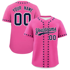 Custom Pink Navy Star Ribbing Authentic Baseball Jersey