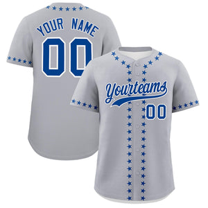 Custom Gray Royal Star Ribbing Authentic Baseball Jersey