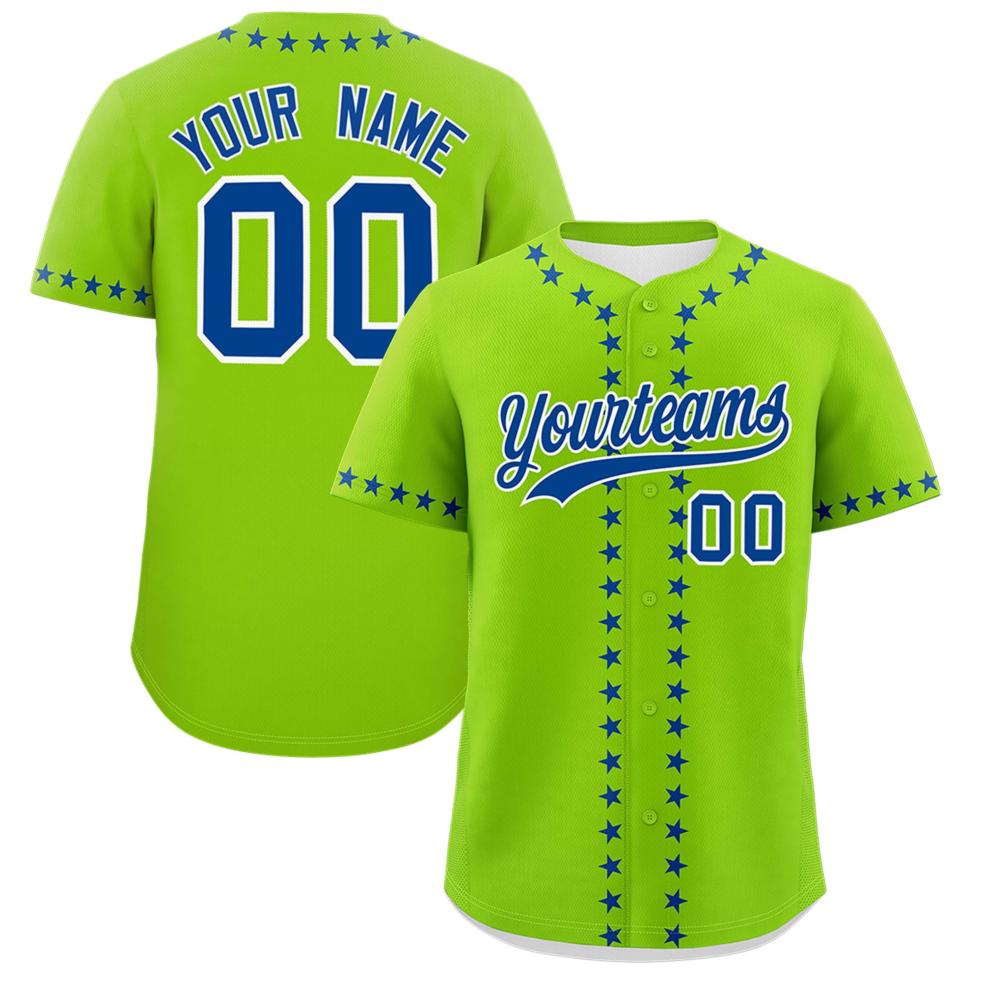 Custom Neon Green Royal Star Ribbing Authentic Baseball Jersey