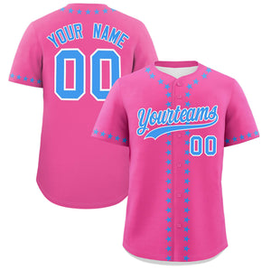 Custom Pink Powder Blue Star Ribbing Authentic Baseball Jersey