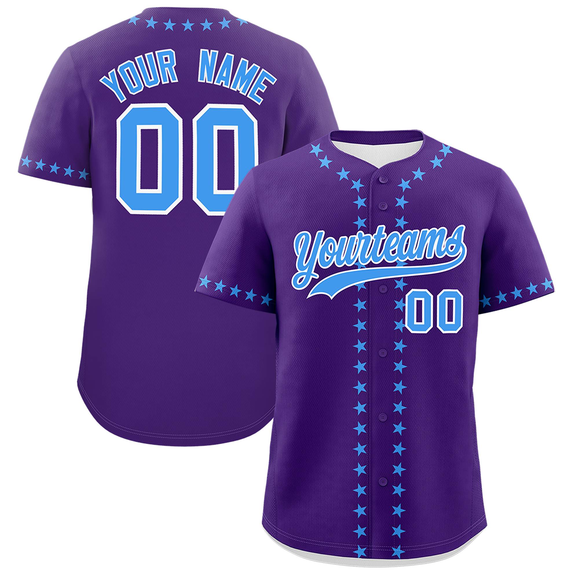 Custom Purple Powder Blue Star Ribbing Authentic Baseball Jersey