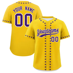 Custom Gold Purple Star Ribbing Authentic Baseball Jersey