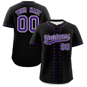 Custom Black Purple Star Ribbing Authentic Baseball Jersey