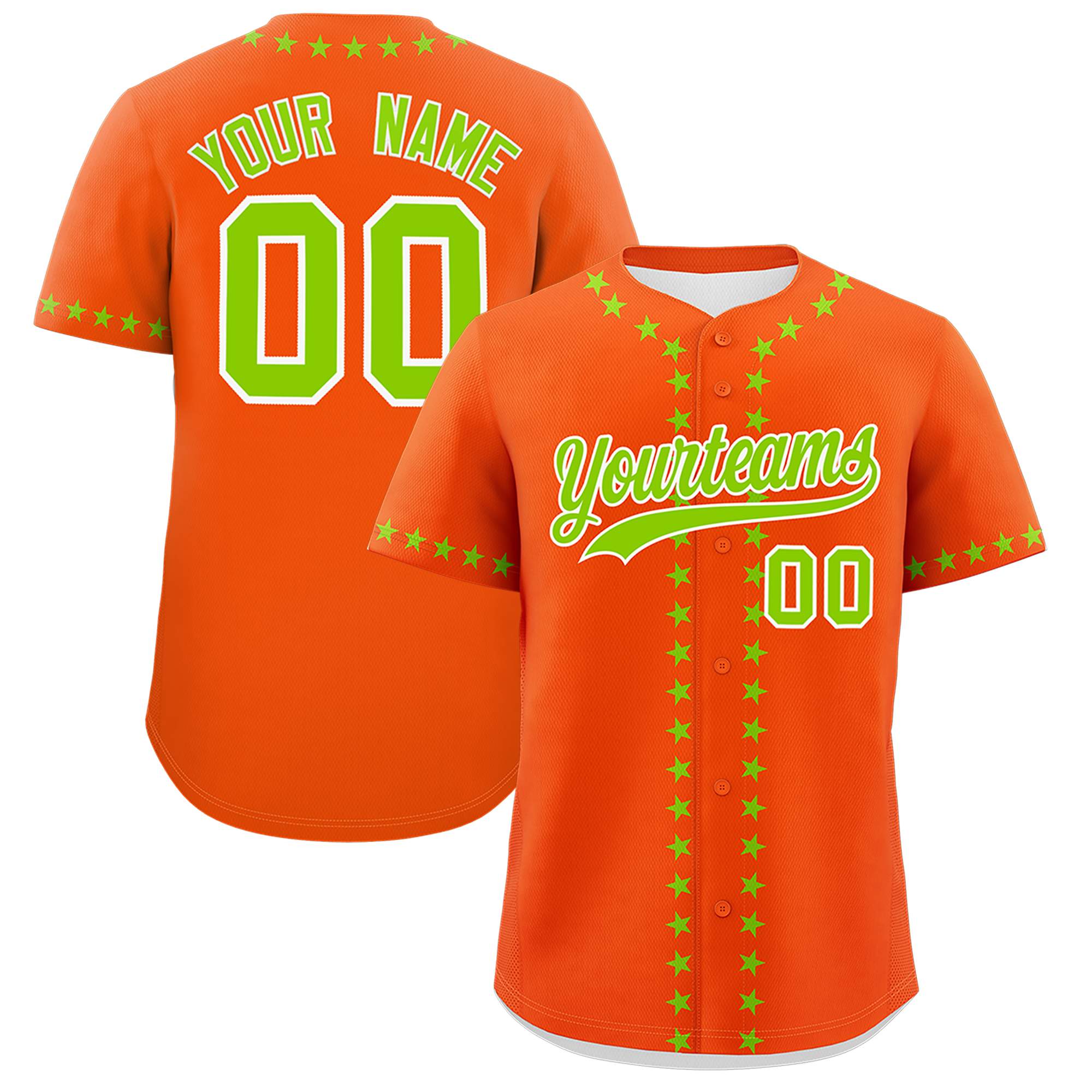 Custom Orange Neon Green Star Ribbing Authentic Baseball Jersey