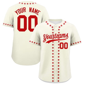 Custom Cream Red Star Ribbing Authentic Baseball Jersey