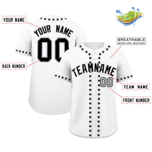 Custom White Black Star Ribbing Authentic Baseball Jersey