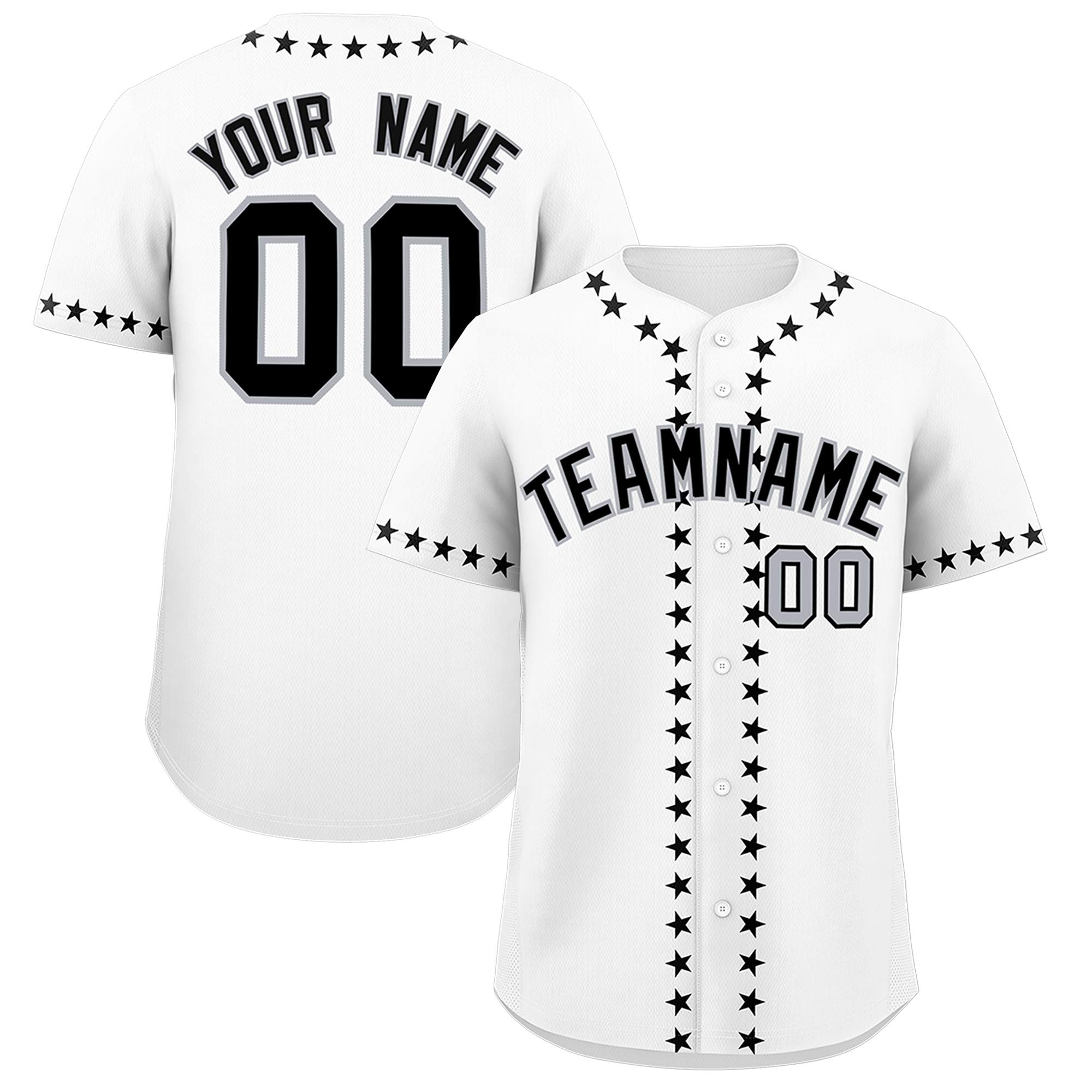 Custom White Black Star Ribbing Authentic Baseball Jersey