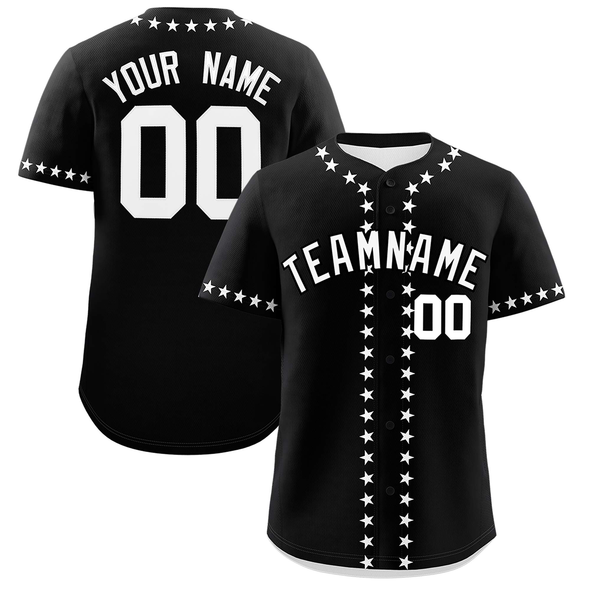 Custom Black White Star Ribbing Authentic Baseball Jersey