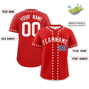 Custom Red White Star Ribbing Authentic Baseball Jersey