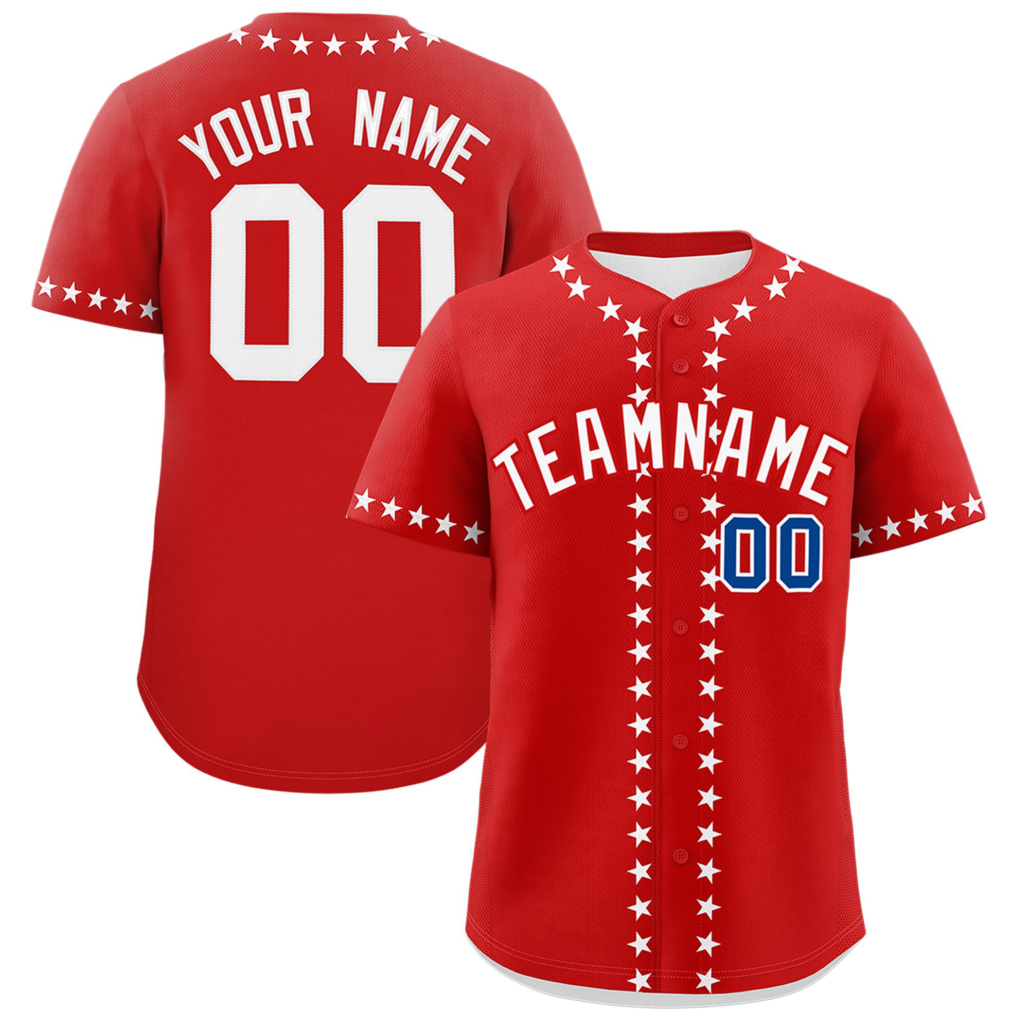 Custom Red White Star Ribbing Authentic Baseball Jersey