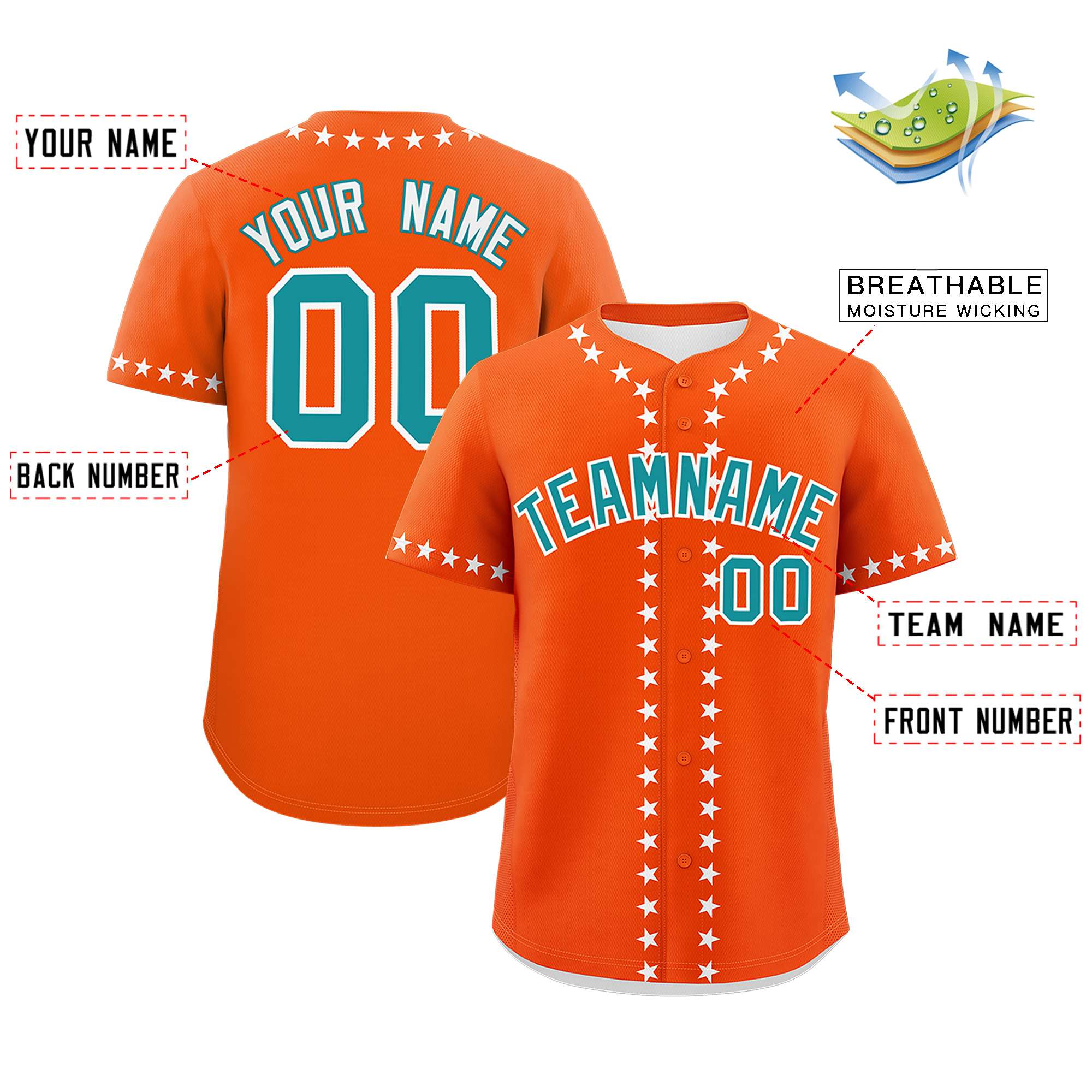 Custom Orange White Star Ribbing Authentic Baseball Jersey