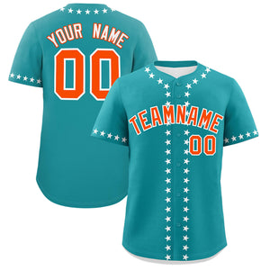 Custom Aqua White Star Ribbing Authentic Baseball Jersey