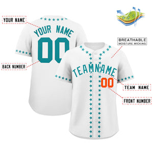 Custom White Aqua Star Ribbing Authentic Baseball Jersey