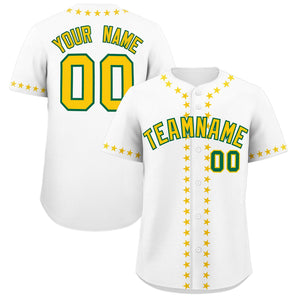 Custom White Gold Star Ribbing Authentic Baseball Jersey