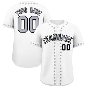 Custom White Gray Star Ribbing Authentic Baseball Jersey