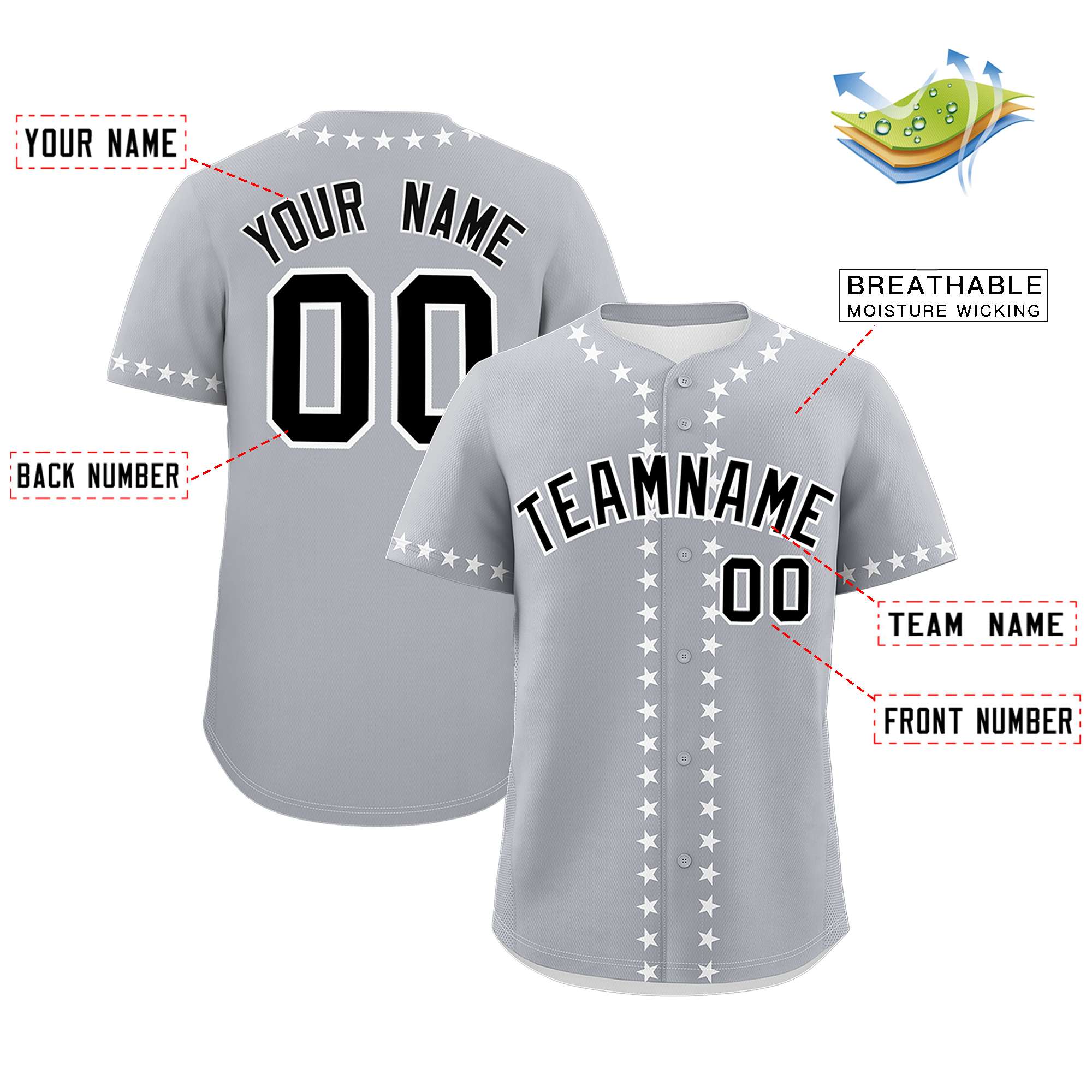 Custom Gray White Star Ribbing Authentic Baseball Jersey