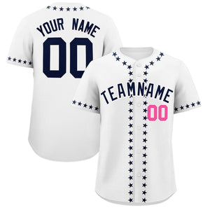 Custom White Navy Star Ribbing Authentic Baseball Jersey