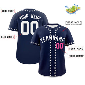 Custom Navy White Star Ribbing Authentic Baseball Jersey