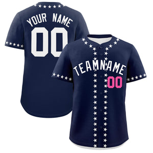 Custom Navy White Star Ribbing Authentic Baseball Jersey