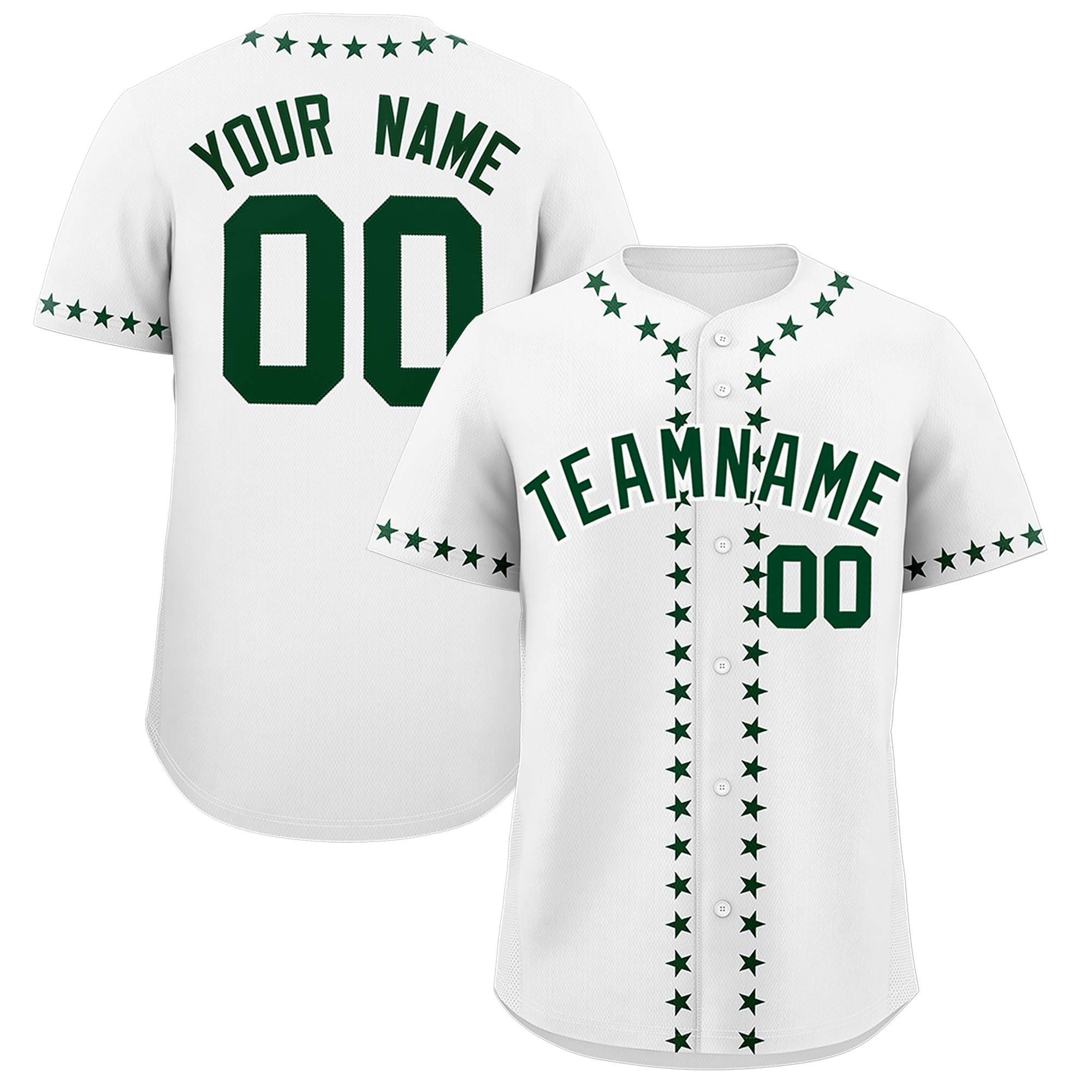 Custom White Green Star Ribbing Authentic Baseball Jersey