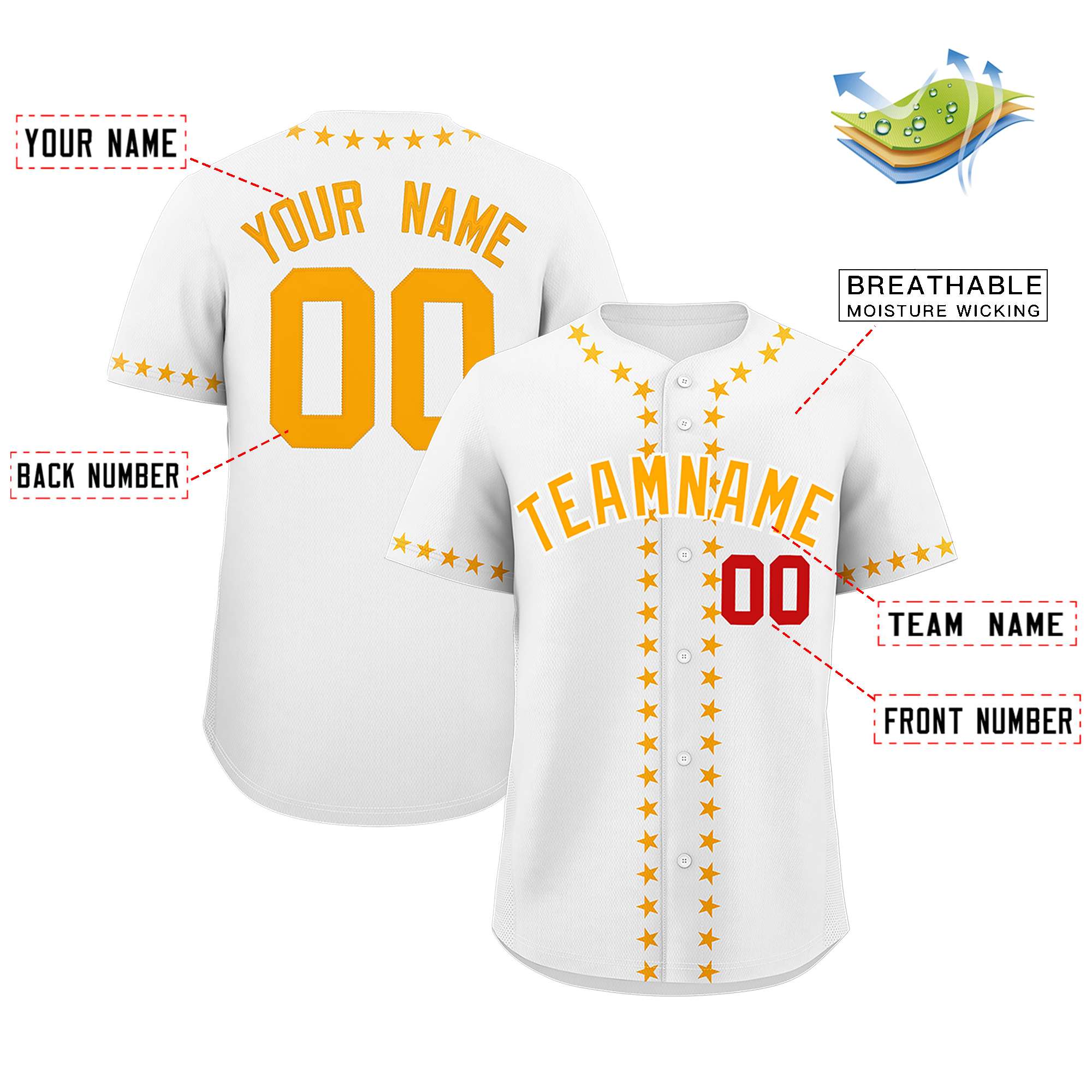 Custom White Yellow Star Ribbing Authentic Baseball Jersey