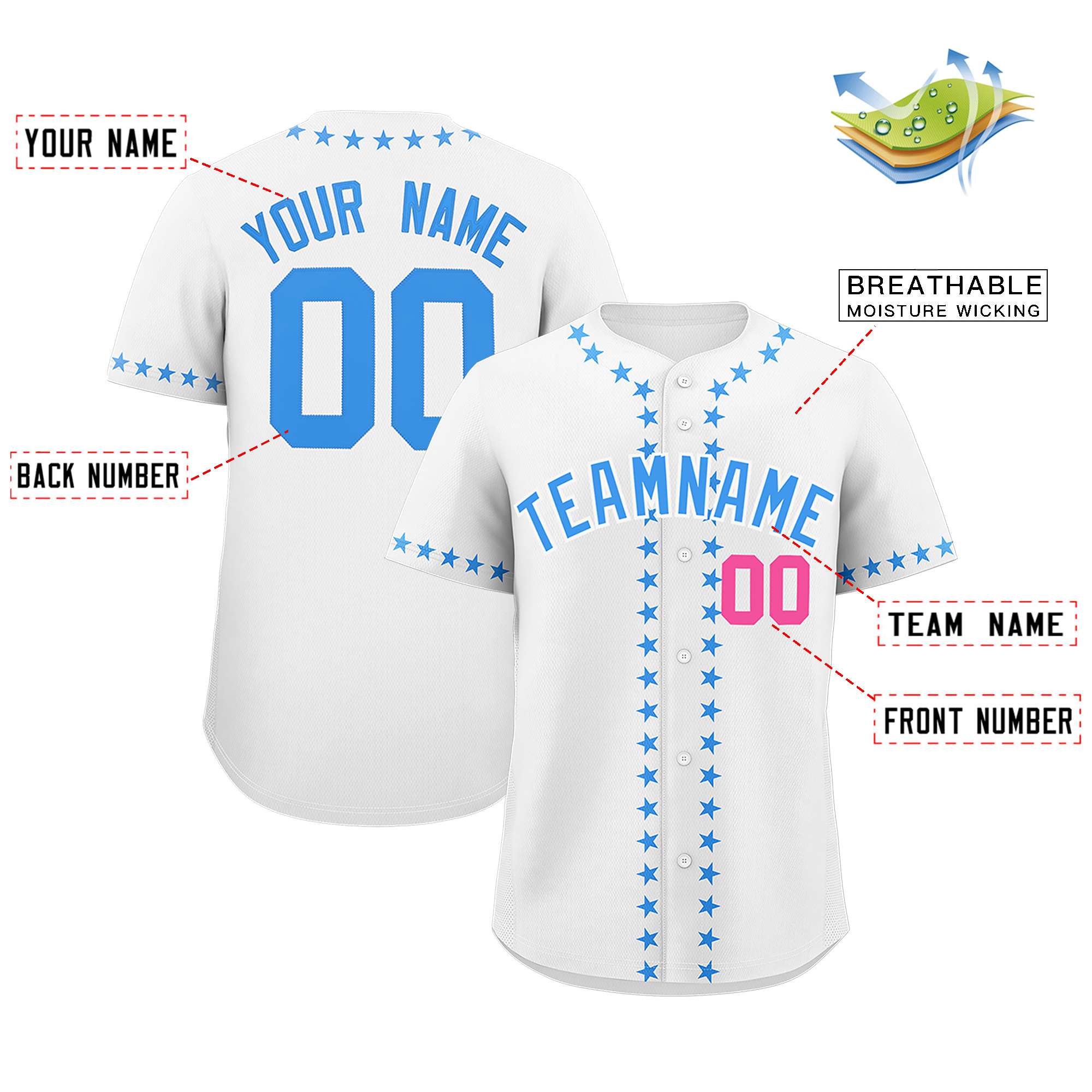 Custom White Powder Blue Star Ribbing Authentic Baseball Jersey